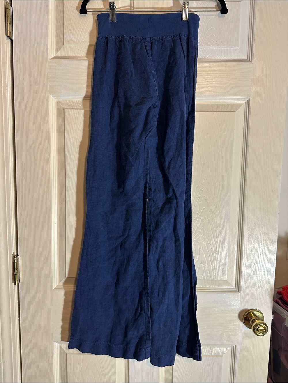 Women's Navy Wide-Leg Linen Blend Pants